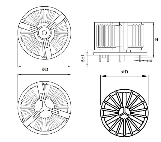 Dreiphasigflachdraht-vertikale Wicklungs-Gleichtakt-Drosselklappe für AC-DC Fahrzeug-Ladegerät