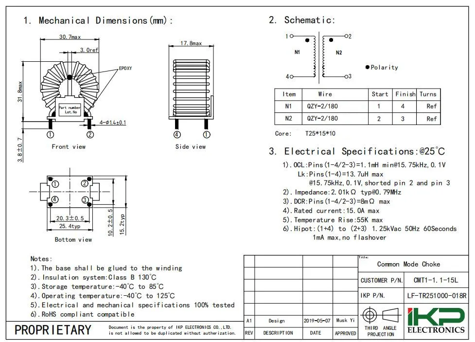 1.1mh Common Mode Choke Inductor für Motorradteile