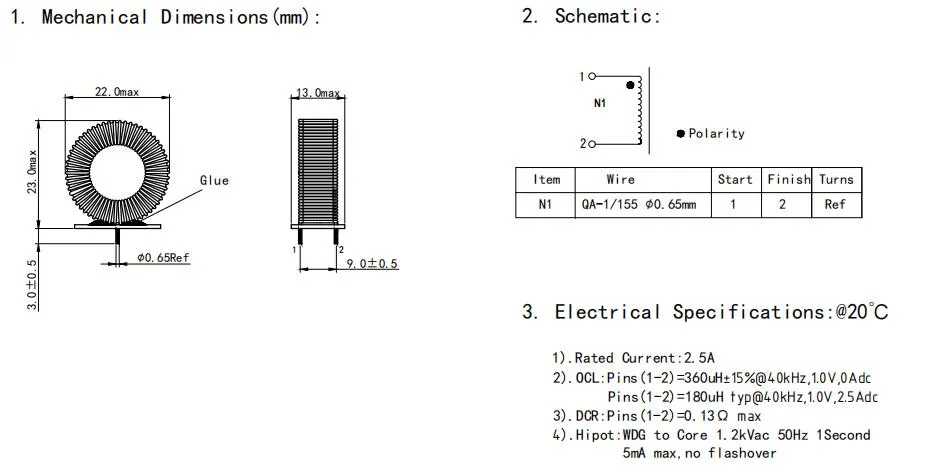 2.5A Nennstrom-Eingangs-Gemeinsame-Modus-Drossel-Induktor für PCB-Motorsteuerungen