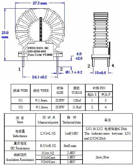 Horizontale und vertikale Art Common Mode Choke Inductor zulässig