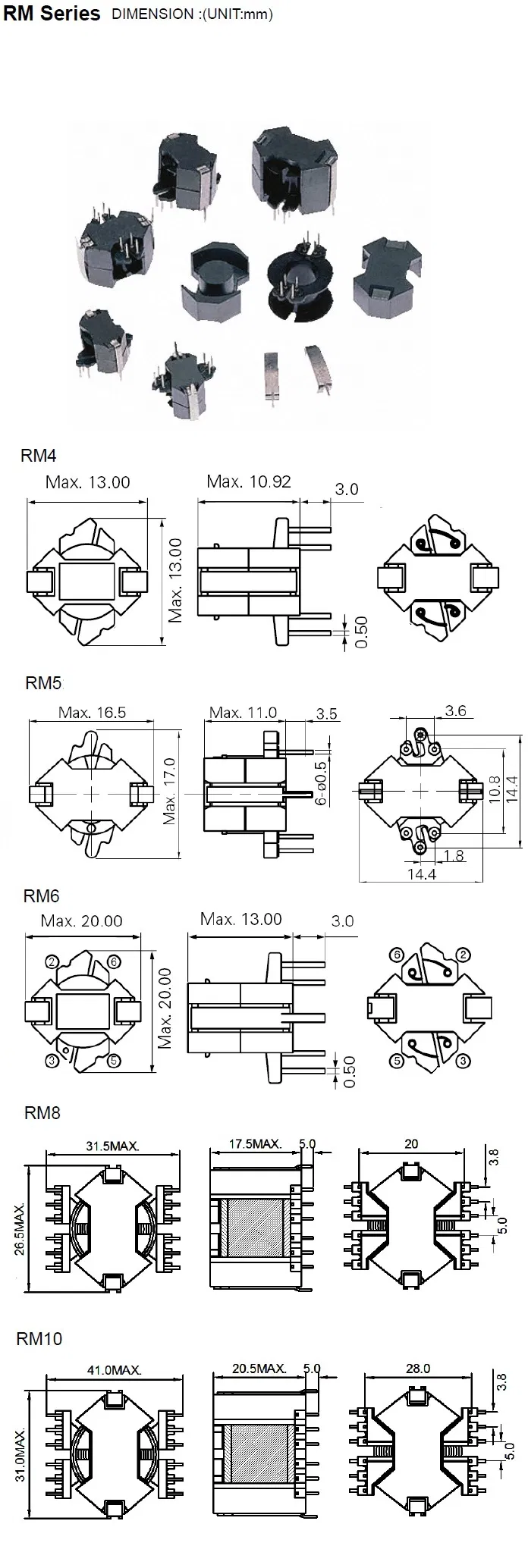Elektronischer Ikp-Elec Karton RM4/5/6/7/8/9/10/12/13/14 China RM Hochfrequenztransformator mit ISO9001-2000
