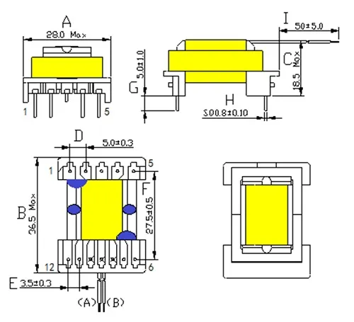 SMD Typ Eel22 Hochfrequenztransformator mit fliegenden Leitungen