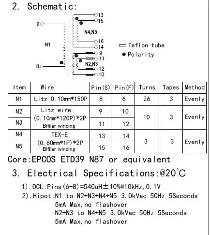 Hochfrequenz-Flyback-Schaltvorrichtung Stromversorgungstransformator Elektrischer Transformator 12V Etd34